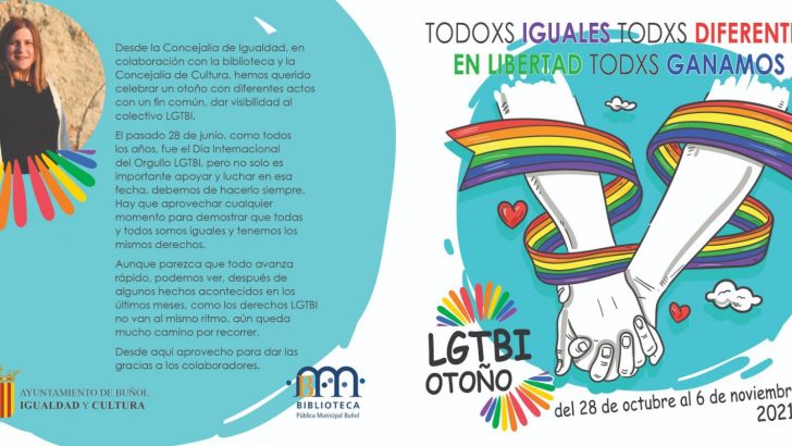 La Concejalía de Igualdad de Buñol lanza las jornadas LGTBI en colaboración con la Biblioteca Municipal y la concejalía de Cultura